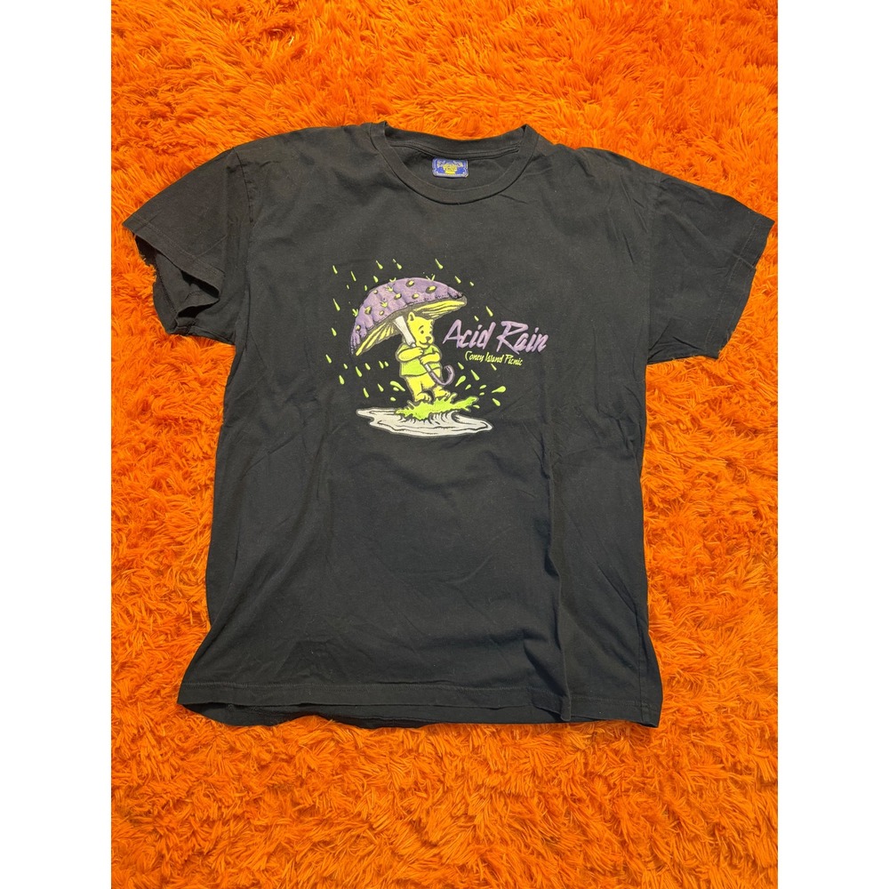 Coney Island Picnic Acid Rain Mushroom Graphic T-Shirt Mens Small Black Organic